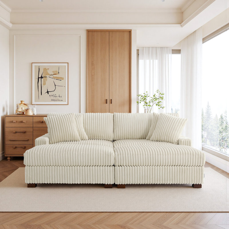 4 Seater Sectional, White Polyester/Foam Padding