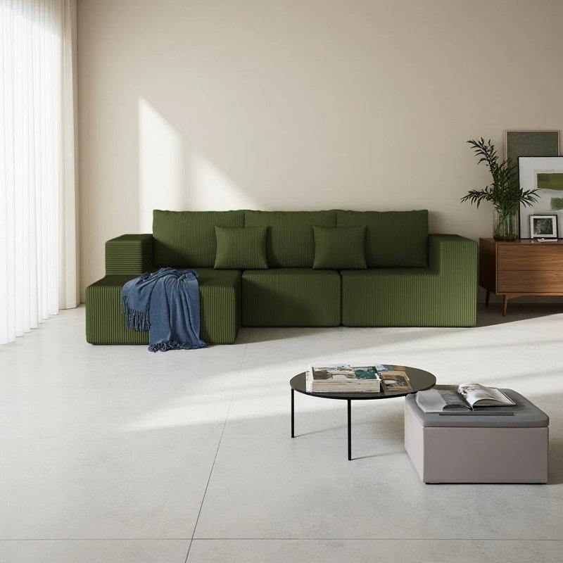 Canapé modulaire en forme de L 108,3 po, Velours côtelé beige