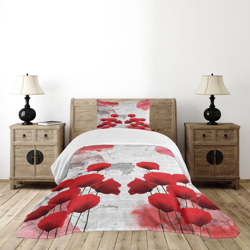Gray Quilted Twin Bedspread Set with Pillow Sham