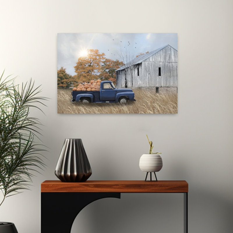 Jonctown, citrouille, grange, art contemporain, paysage de fruits, H 16 po x l 24 po