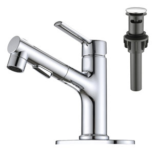 Pull Out Single Hole Bathroom Sink Faucet With Metal Pop Up Drain
