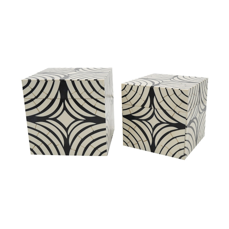 Black and White Geometric Pattern Stackable Lidded Storage Boxes, Set of 2