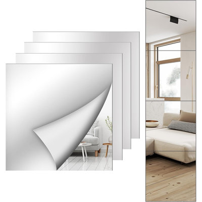 4-pack full-length wall mirrors, 12 x 12 inch acrylic mirror tiles