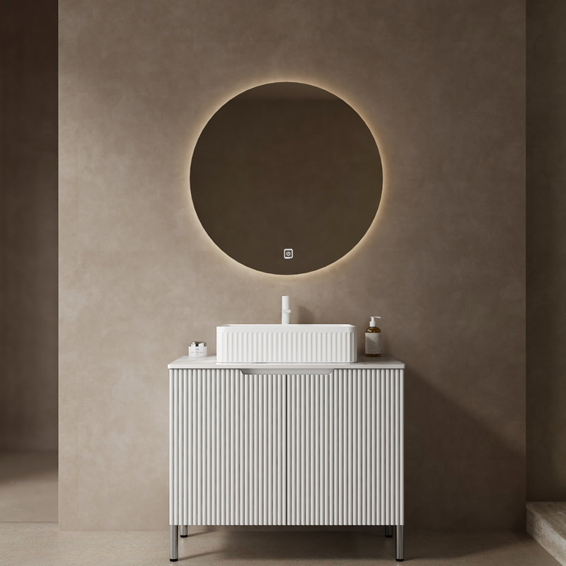 Meuble-lavabo autoportant de 30 po avec lavabo, lavabo en céramique brillante de haute qualité, comptoir en pierre artificielle, 2 portes, système de fermeture en douceur, style romantique français, conception moderne pour porte rectangulaire