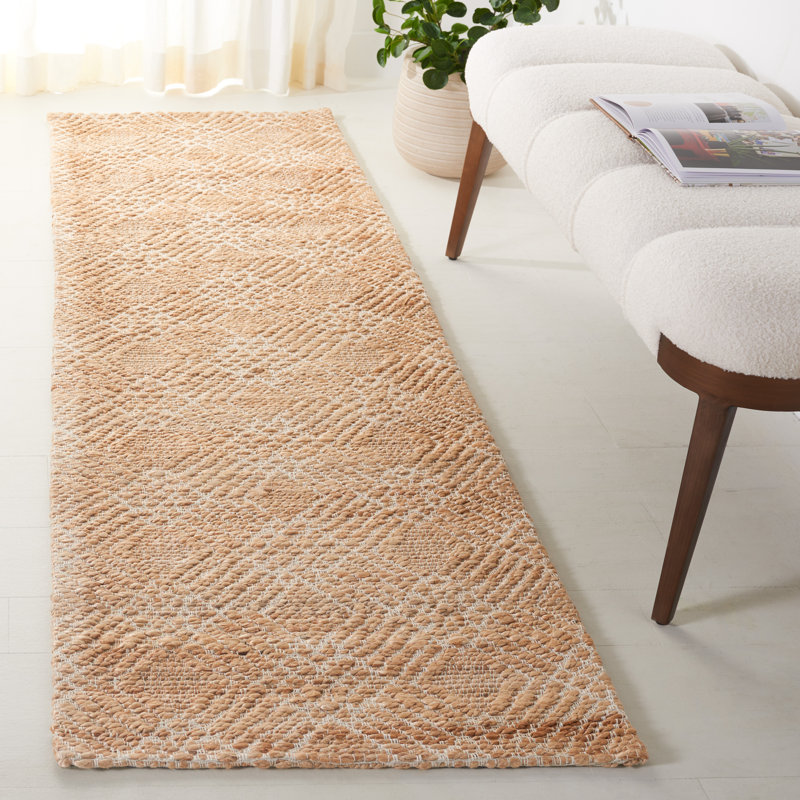 Courtdale Natural Fiber Handloomed Jute Cotton Geometric Rug in Ivory/Natural, Runner 2'3" x 8'