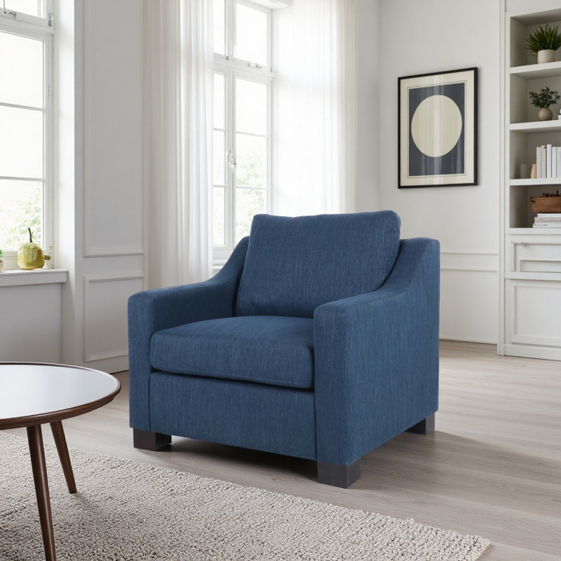 Fauteuil club contemporain rembourré en tissu, Bleu