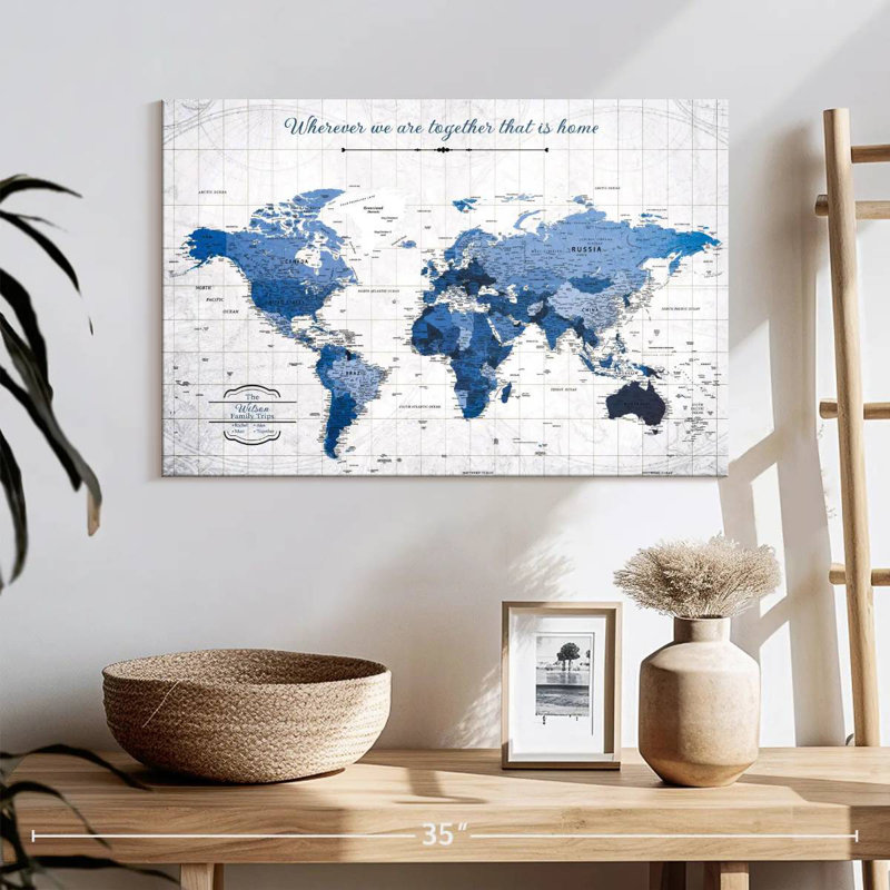 Carte du monde personnalisée avec punaise où que nous soyons III, H 16 po x l 24 po, Oui