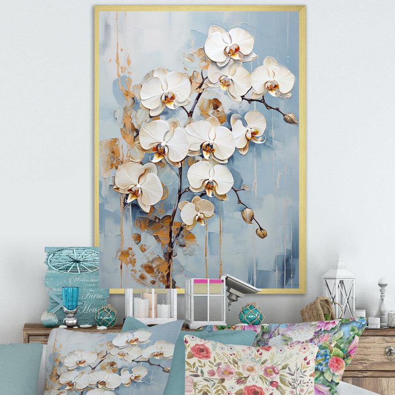 Orchidées beiges et dorées Simplicity II, Cadre doré simple, H 40 po x l 30 po x P 1,5 po