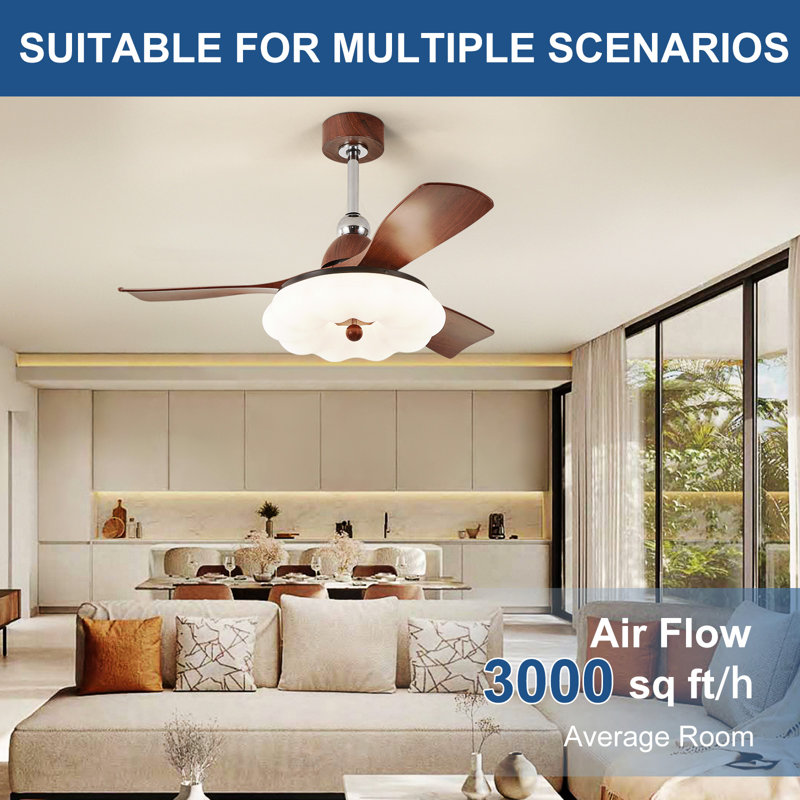 Ventilateur de plafond 42 po à 3 pales en noyer avec lumière DEL, télécommande, 6 vitesses, flux d'air réversible, éclairage à intensité variable, réglable en hauteur pour les patios couverts du salon