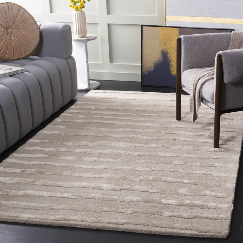 Tapis rayé gris en laine / coton / viscose Claudiane, Rectangle 6 pi x 9 pi
