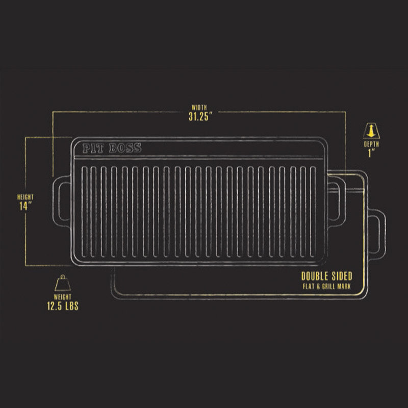 Pit Boss Cast Iron Rectangular Reversible Grill and Griddle Pan, 14" x 28" 