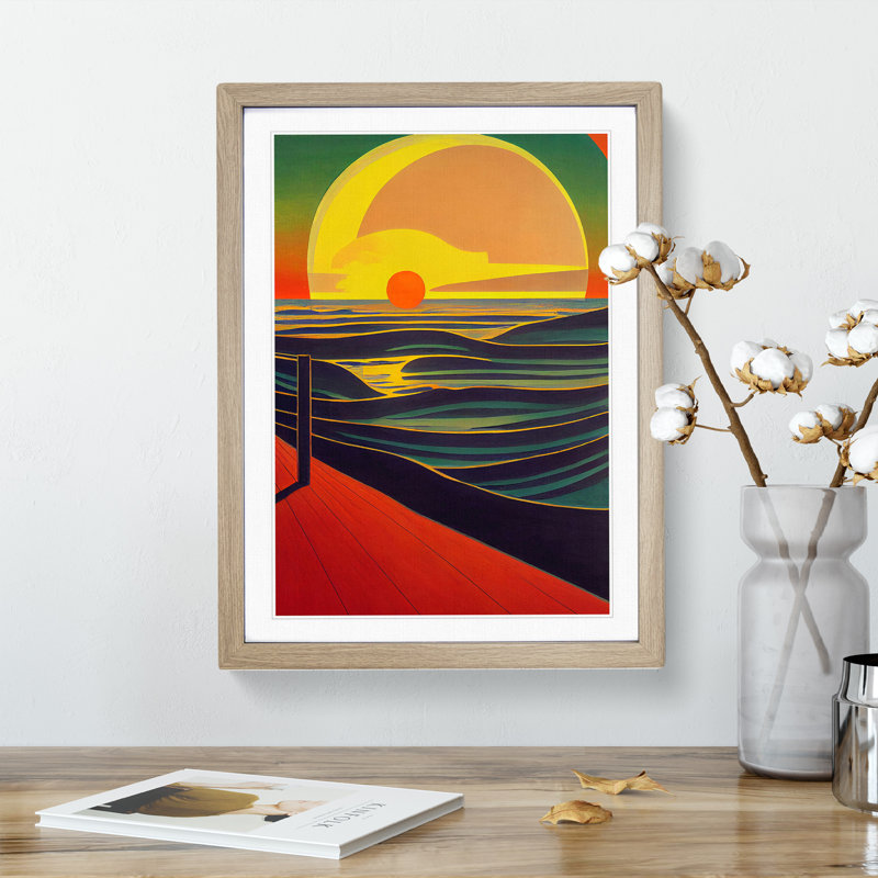 Vibrant Sunset Abstract - Wall Art, 48cm H x 36cm W, Oak Framed Paper, White