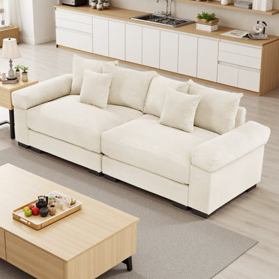 92" Oversized Cloud Modular Sectional Couch with Corduroy Fabric, Extra-Wide Armrests, Throw Pillows, Ergonomic Design, High Resilience Cushion, Easy Assembly, For Living Rooms, Bedrooms
