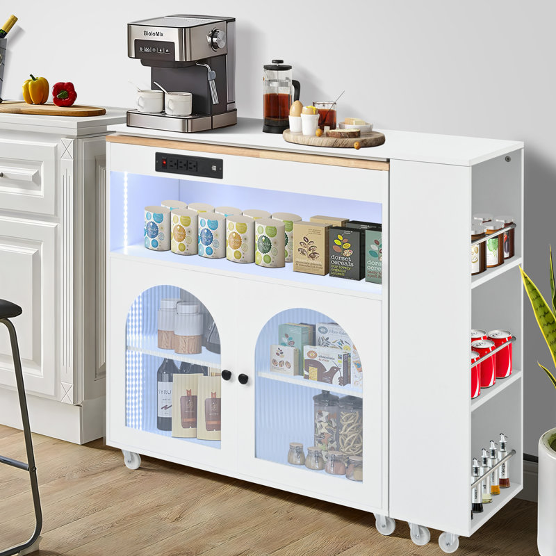 Solid Wood Top Kitchen Island, White