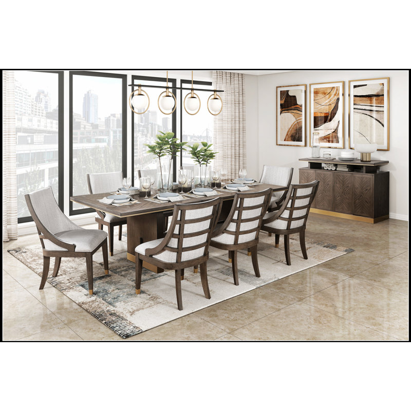 Ensemble de salle à manger 5 pièces Modern Brown Finish Brown avec table d'extension et 4 fauteuils rembourrés
