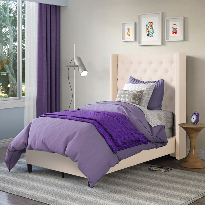 Alfreton Upholstered Wingback Bed, Twin, Cream