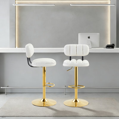 Ensemble moderne de 2 tabourets de bar pivotants à hauteur réglable avec coussin et dossier en similicuir pour la cuisine et le bar