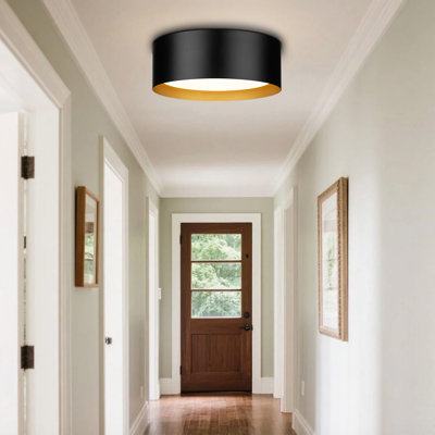 Industrial Flush Mount Ceiling Lights, Flush Mount Close To Ceiling Lighting Fixture With Frosted Glass For Living Room, Bedroom, Hallway (Black)