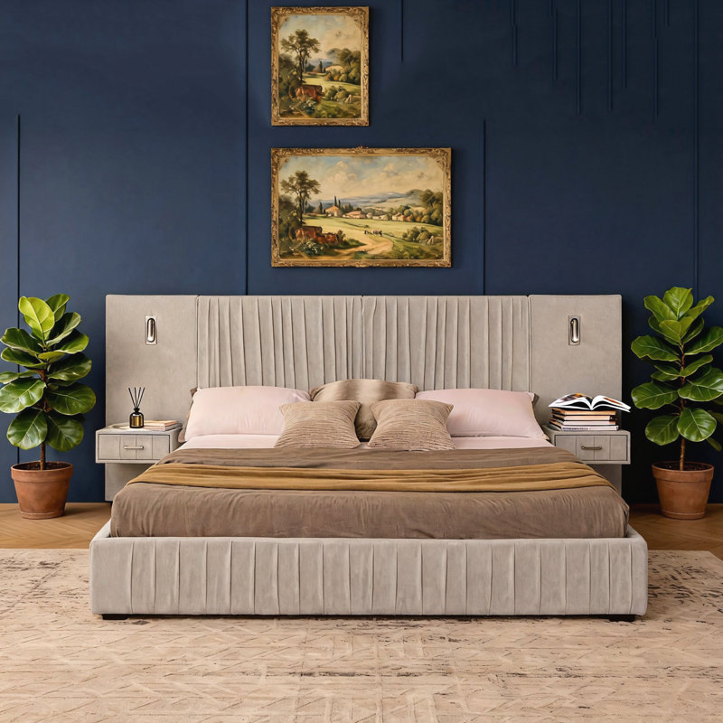 King Size Upholstered Bed Frame, Beige, King
