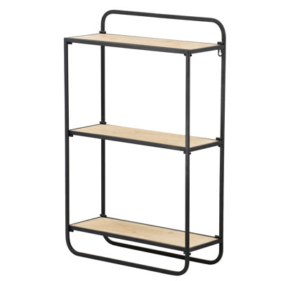 3 tablettes murales de 20 x 8 x 32 po, 3 en bois naturel et métal noir, rangement fonctionnel pour livres et présentoirs, capacité de poids de 22 lb par tablette, 3 tablettes en bois de 20 x 8 x 32 po, décorations en métal, attrait rustique, articles de rangement,