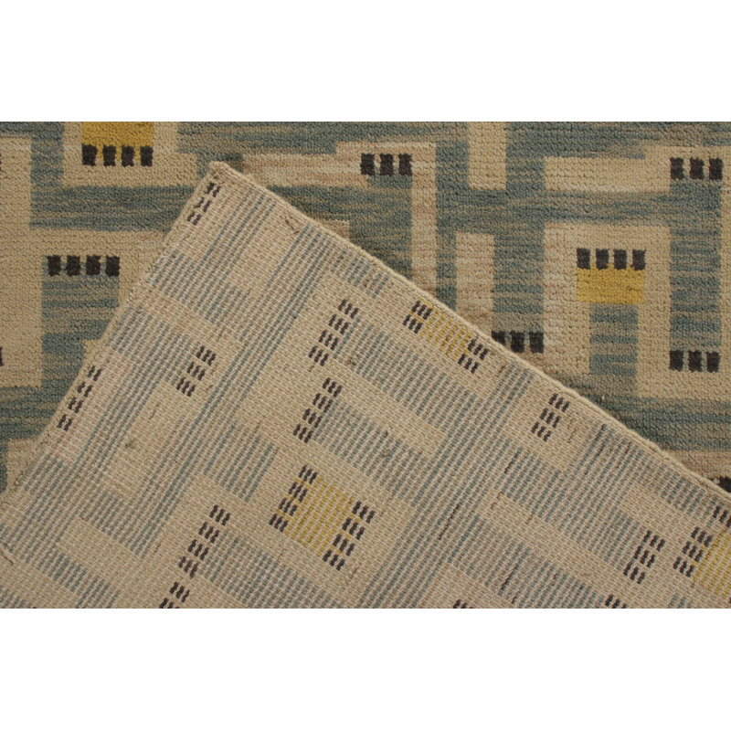 Scandinavian Hand Knotted Wool Geometric Area Rug, Rectangle 12' x 18'