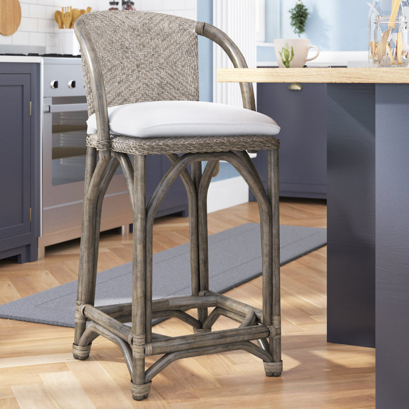 Tabouret de bar et de comptoir en rotin tissé à la main, Tabouret de bar (siège d'une hauteur de 30 po), Gris