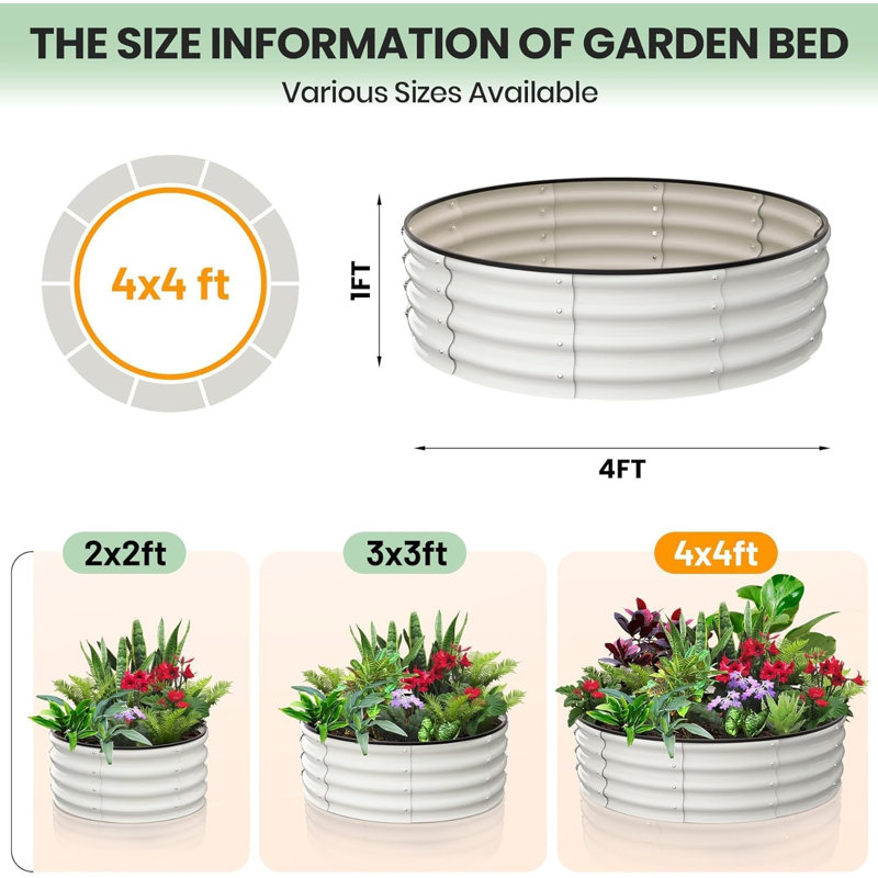 Metal Raised Garden Bed, 30cm H x 120cm W x 120cm D