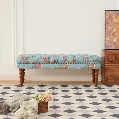Banc capitonné de style européen avec pieds tournés en bois, repose-pieds rembourré American pour chambre à coucher et espace de vie principal
