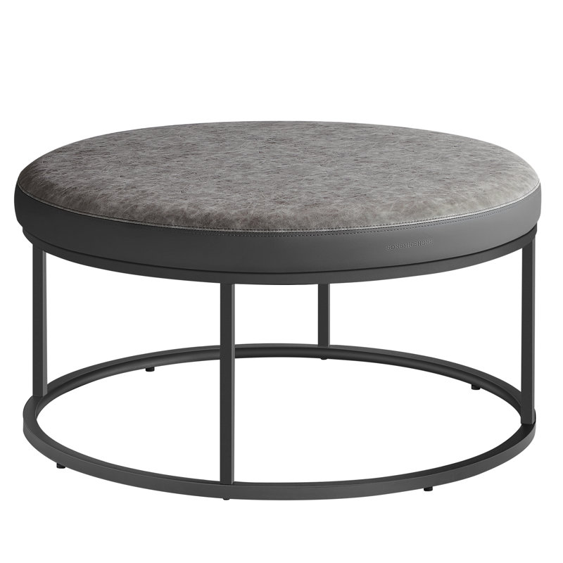 Round Coffee Table, Footstool, Dove Gray
