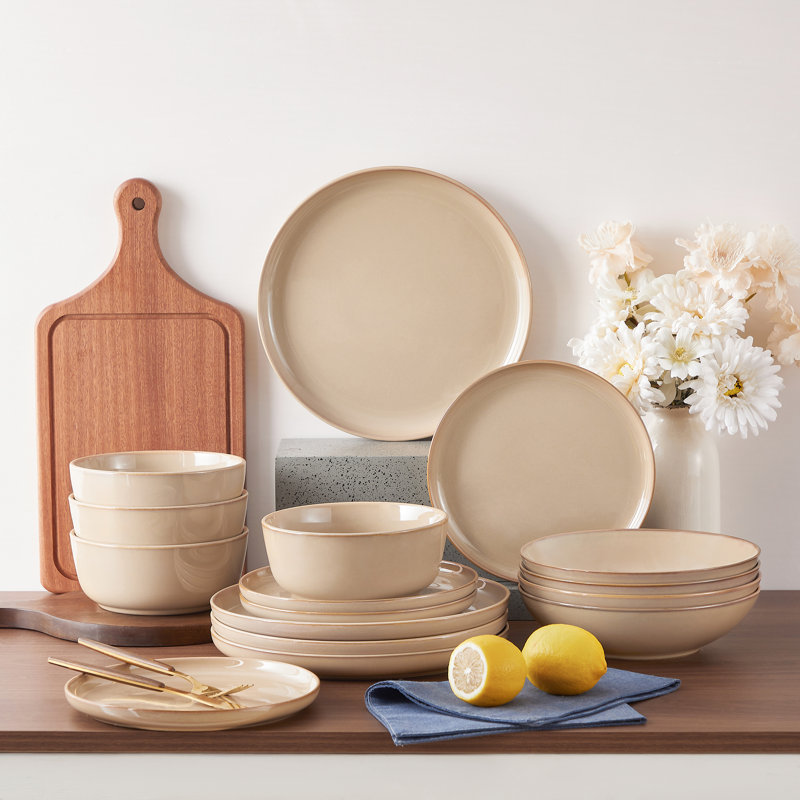Piece Stoneware Dinnerware Set - Service for 4, Brown