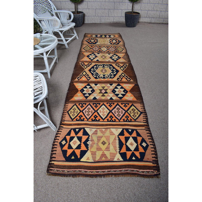 Tapis de couloir turc rétro avec motifs tribaux et style bohémien rétro pour le couloir