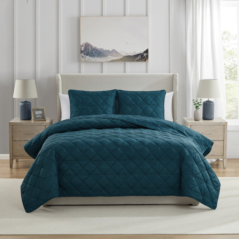 Lucy 3-Piece Pinsonic Diamond Microfiber Quilt Set, Teal