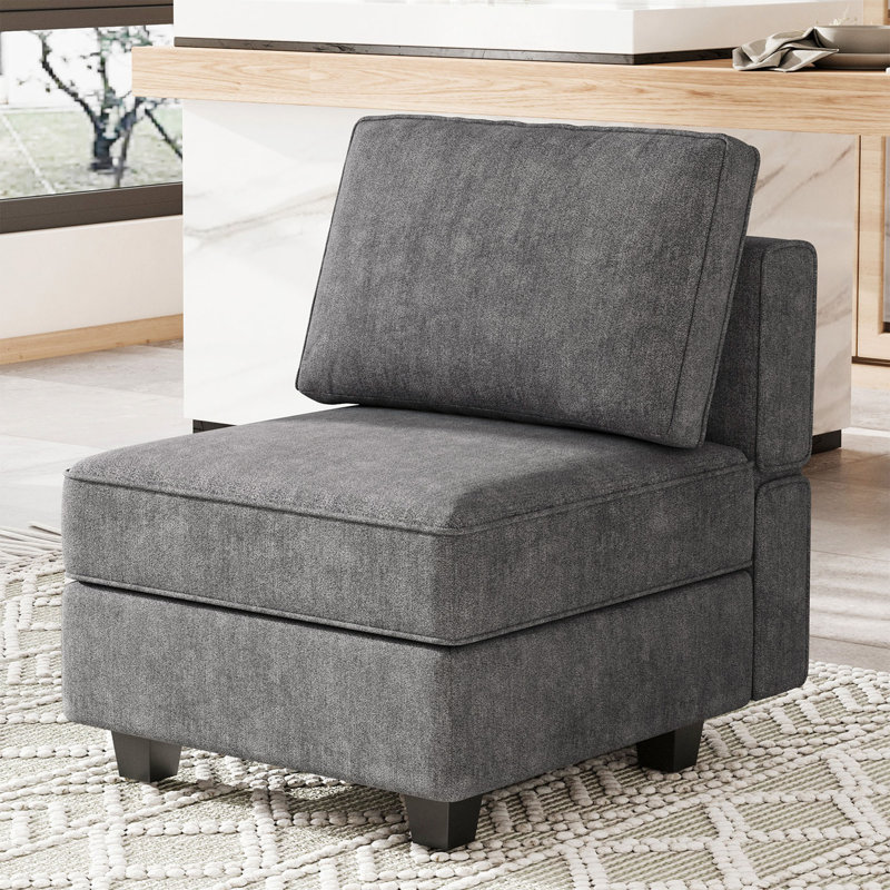 Fauteuil rembourré de 26,4 po de largeur avec dossier rembourré Nakash, Microfibre gris clair