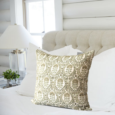Colette Beige Block Print Floral Pillow Cover