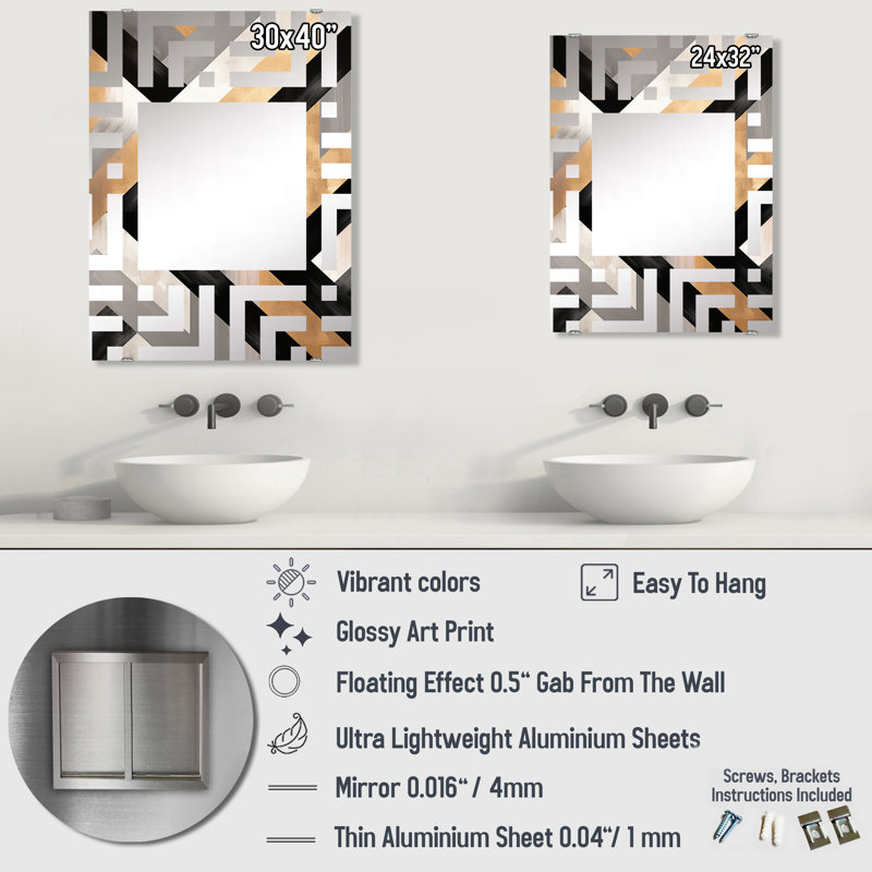 Adjanohoun - Miroir mural géométrique abstrait MIR134587, 40 po x 30 po