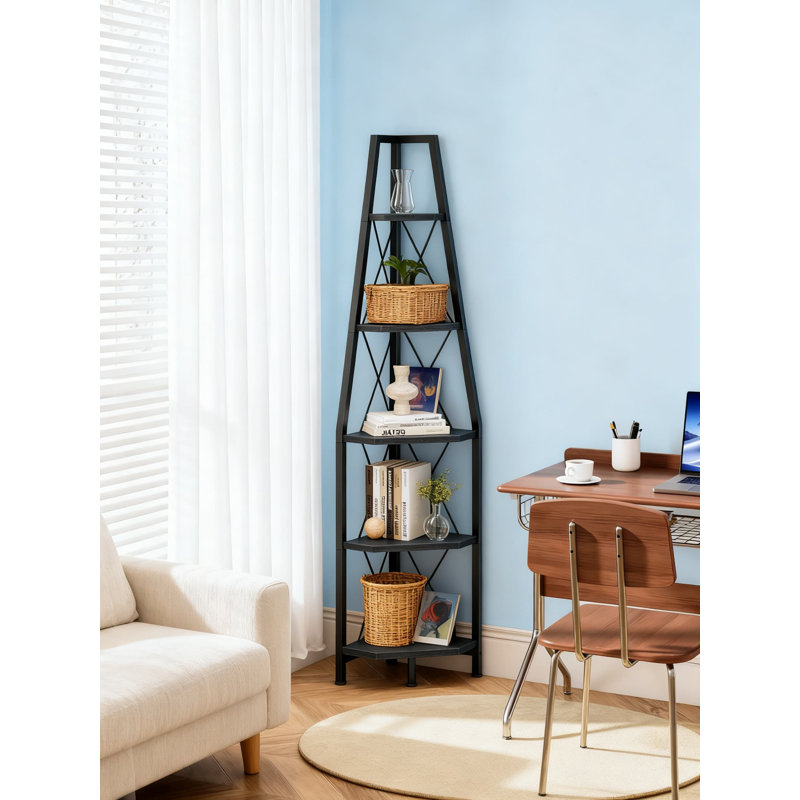 5-Tier Corner Shelf, Space-Saving Storage Rack With Metal Frame, Multi-Purpose Display Stand For Living Room, Bedroom, Office, And Bathroom Organization