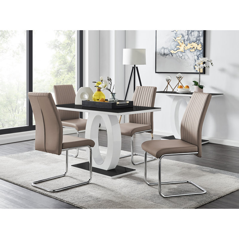 Eubanks High Gloss Glass Dining Set with 4 Chairs, Cappuccino