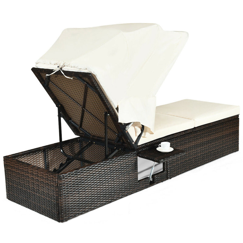 Deatonville Reclining Chaise Lounge with Cushion and Table, White