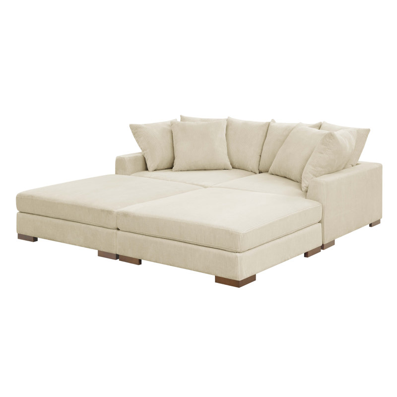 Canapé modulaire 4 pièces Ashon, Velours côtelé beige