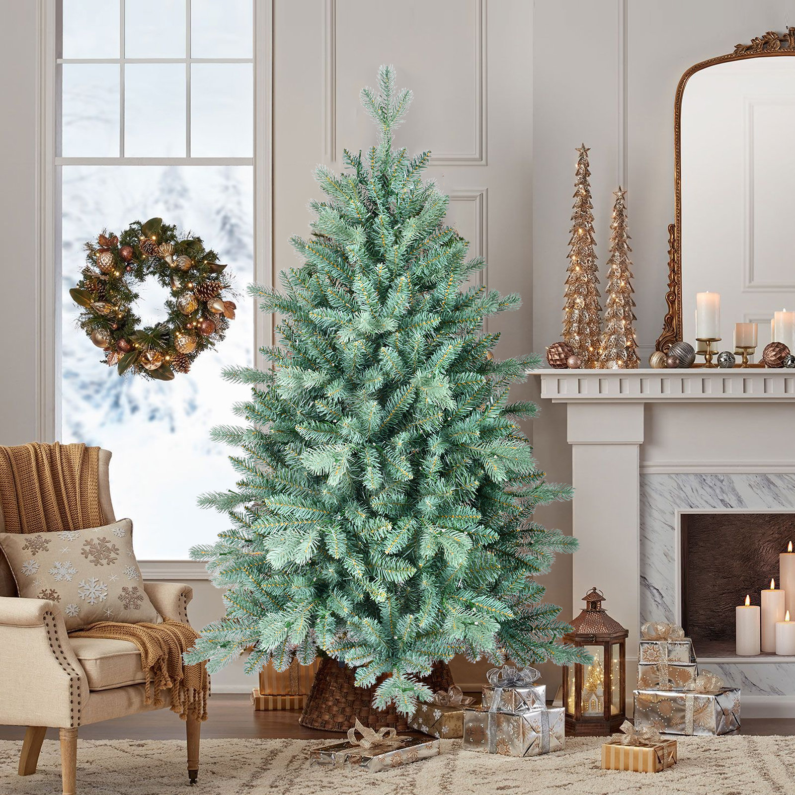 Unlit Blue Spruce Artificial Christmas Tree, 4'