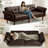 Latitude Run® Faux Leather Upholstered Futon Sofa Bed with Armrests and Backrest Adjustable-394392188
