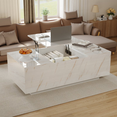 Lift Top Coffee Table With Storage, 24-Colour LED Lights, Wireless Charging And Bluetooth Speaker For Living Room, White