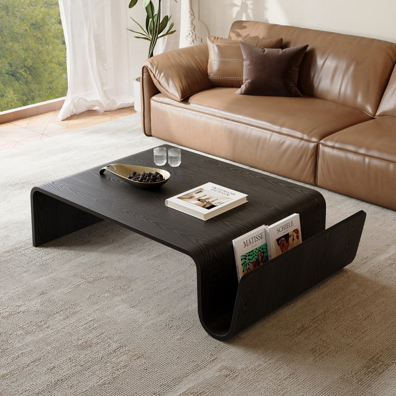 Table basse moderne en bois brun de 41,3 po, table de salon en bois massif, Black