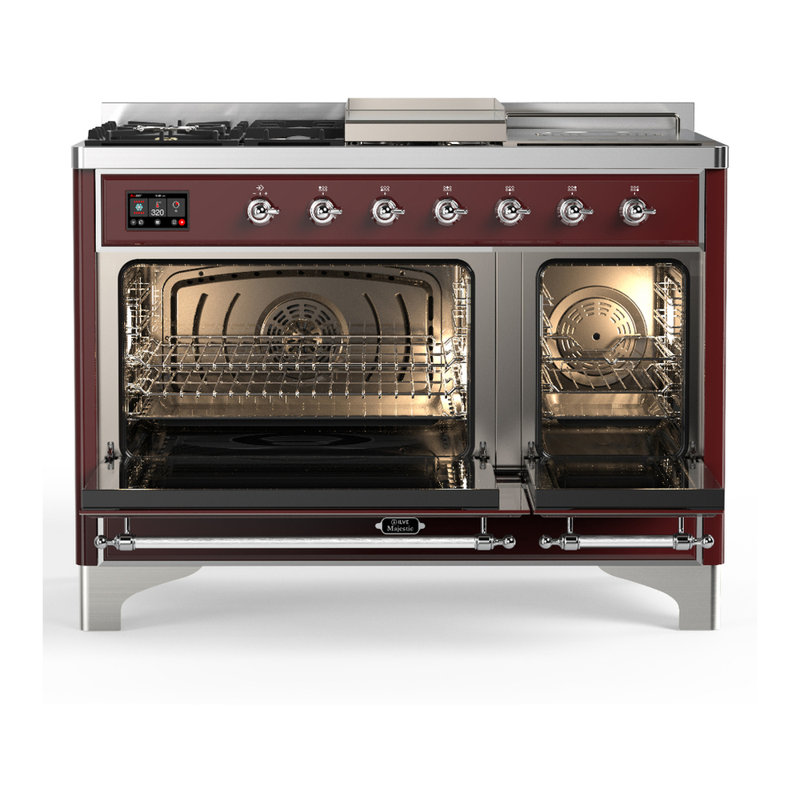 Majestic III Series 48 Inch Dual Fuel Range with 5 Sealed Burners, Griddle, Frenchtop in Glossy Black (Natural Gas, Burnished Trim)