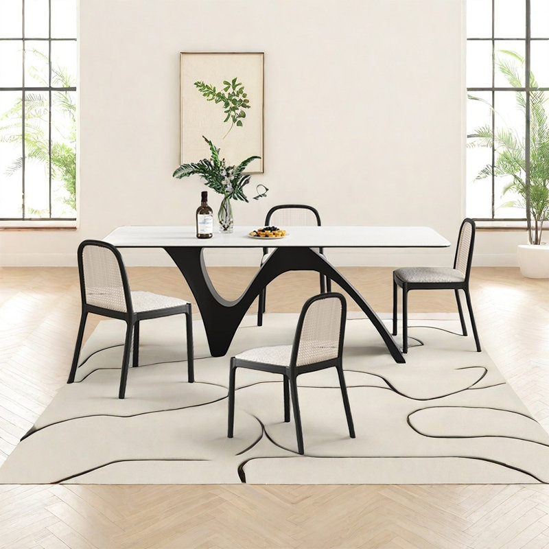 Modern simple rock plate dining table sets, 29.52"H x 55.11"L x 31.49"W