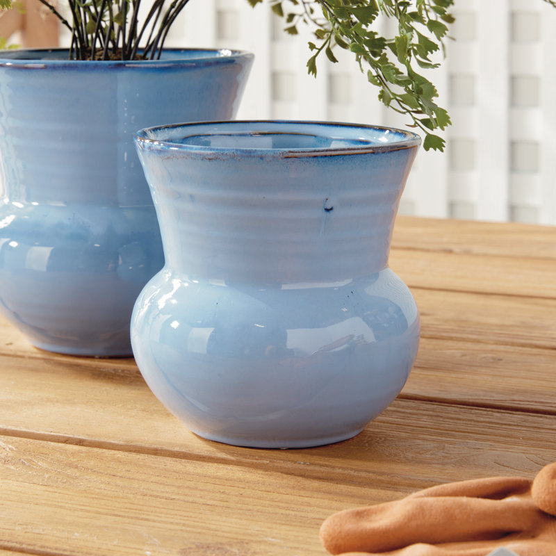 Delaney Stoneware Planter, Blue, 5.5" H x 5.5" W x 5.5" D