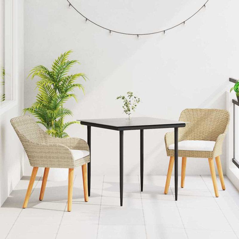 Ensemble de salle à manger de jardin avec coussin 3 pièces vidaXL, H 29,1 po x l 31,5 po x P 31,5 po, 2, Beige