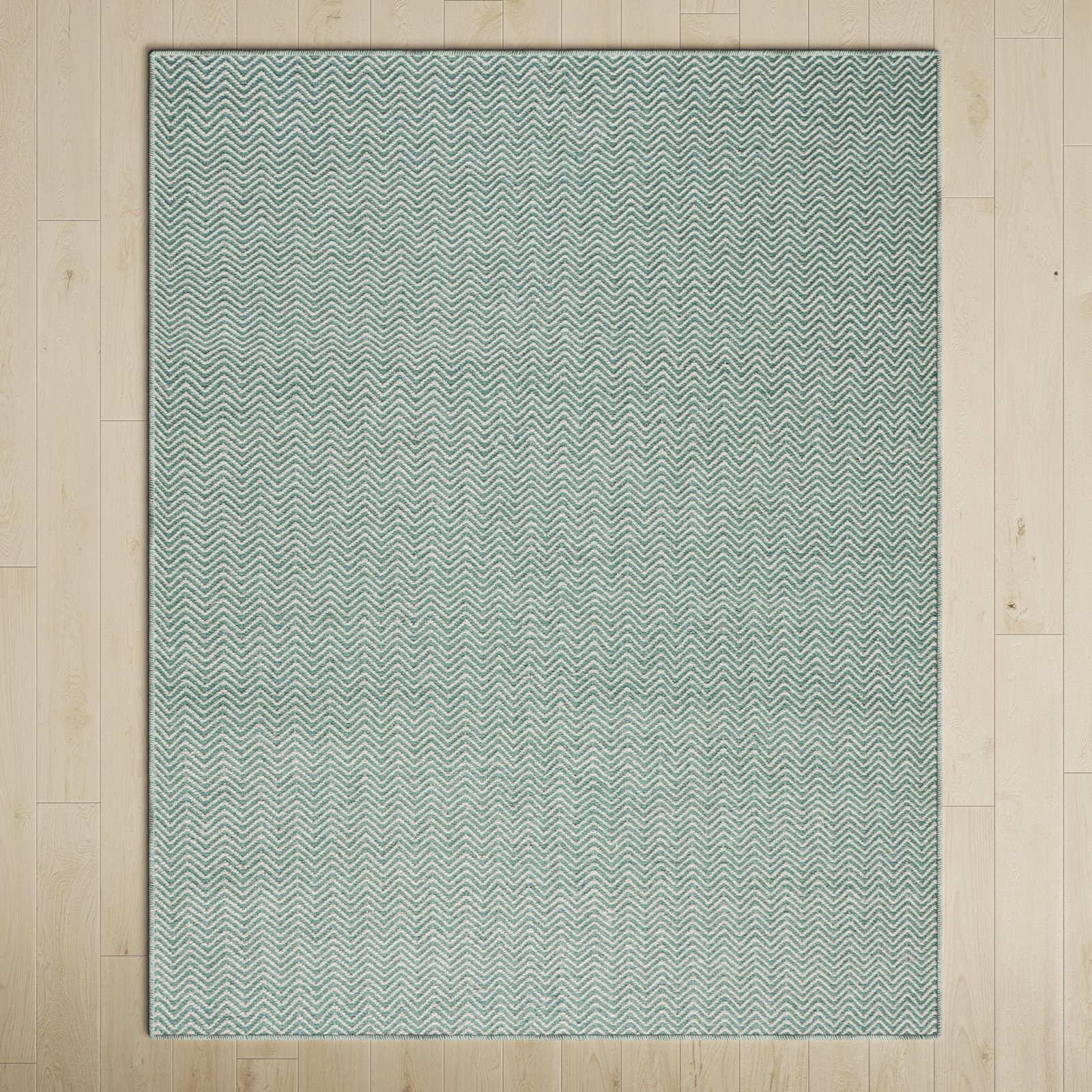 Rita Green Hand-Woven Chevron Wool Rug, Rectangle 9' x 12'