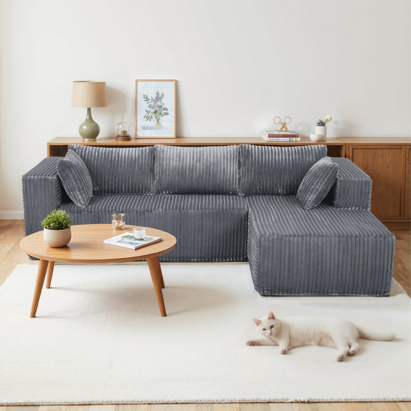 Canapé modulaire 105 po avec méridienne Cloud, siège profond modulaire, aucun assemblage requis, canapé en velours côtelé à compression pour le salon, méridienne grise gauche