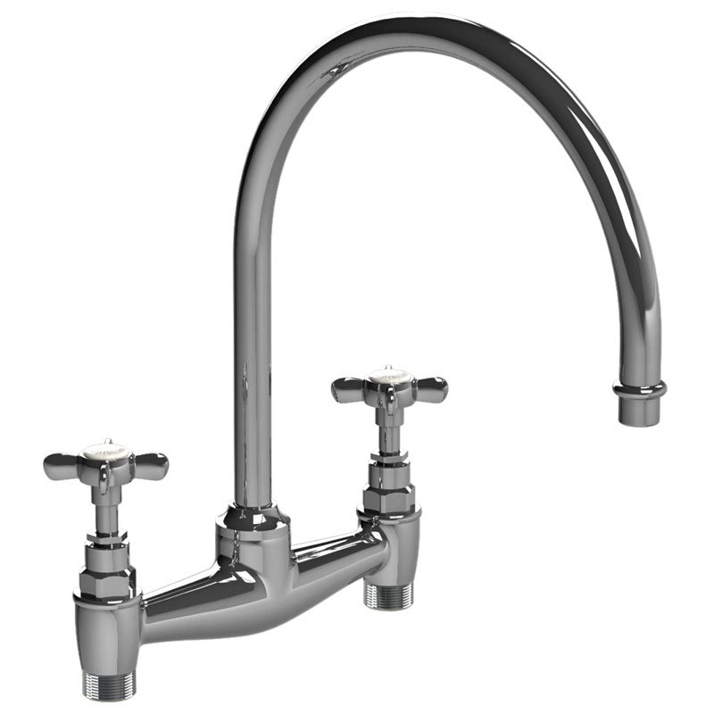 Kitchen Bridge Faucet, Polished Chrome, Cross Handle